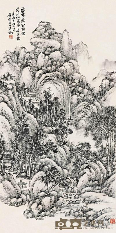 吴徵 庚辰（1940）年作 绝壁疏松 立轴 67×33cm
