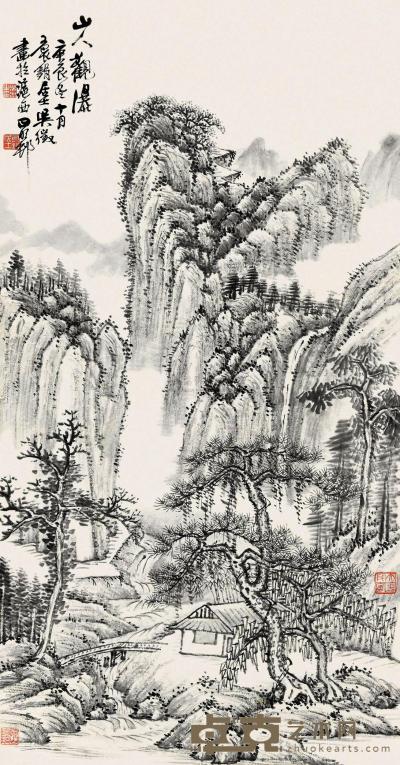 吴徵 庚辰（1940）年作 山人观瀑 立轴 67×34cm