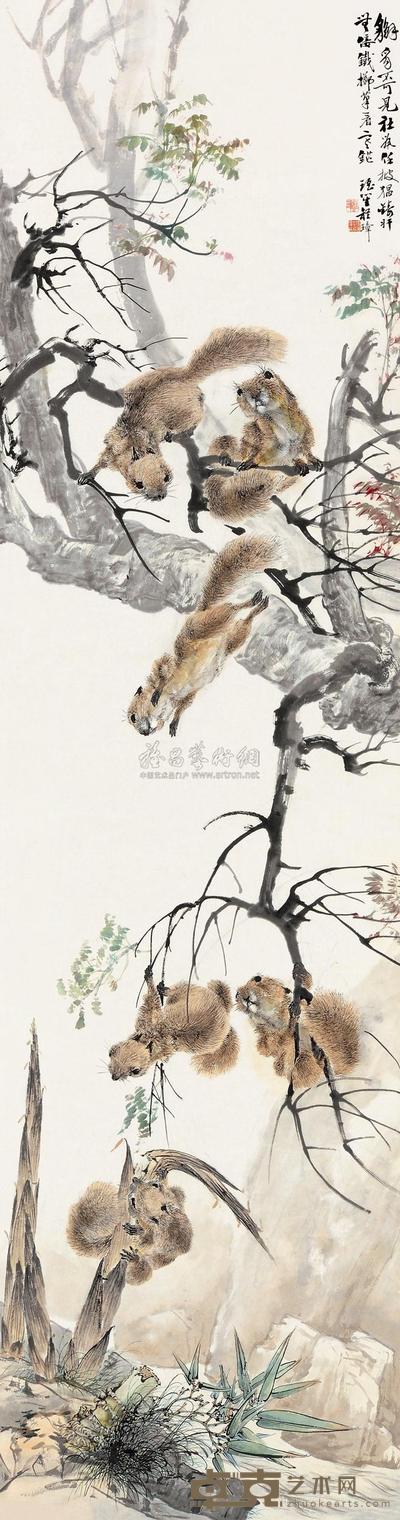 程璋 古木松鼠 立轴 181×48cm