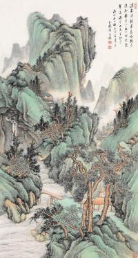 张石园 丙戌（1946）年作 春山飞瀑 立轴