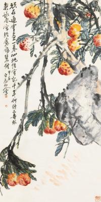王震 甲子（1924）年作 桃寿千年 立轴