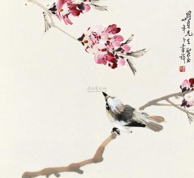 张书旂 1941年作 海棠灵禽 镜框