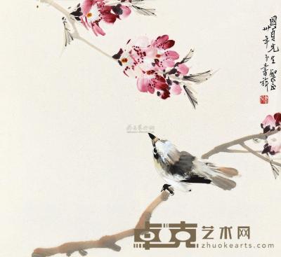 张书旂 1941年作 海棠灵禽 镜框 26×28cm