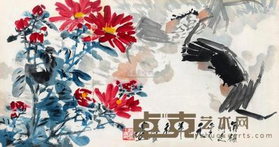 唐云 1973年作 秋来蟹肥 镜片镜框 28×52.5cm