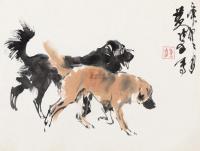 黄胄 庚申（1980）年作 双犬图 镜片