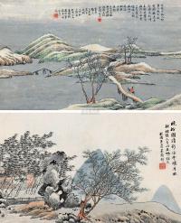 吴榖祥 壬辰（1892）年作 晚树清秋 （二幅） 镜片