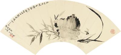白蕉 庚辰（1940）年作 兰竹双清 扇片