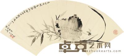 白蕉 庚辰（1940）年作 兰竹双清 扇片 18×51.5cm