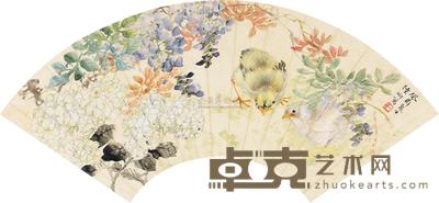 陆抑非 癸酉（1933）年作 鸡图 扇片 18×50cm