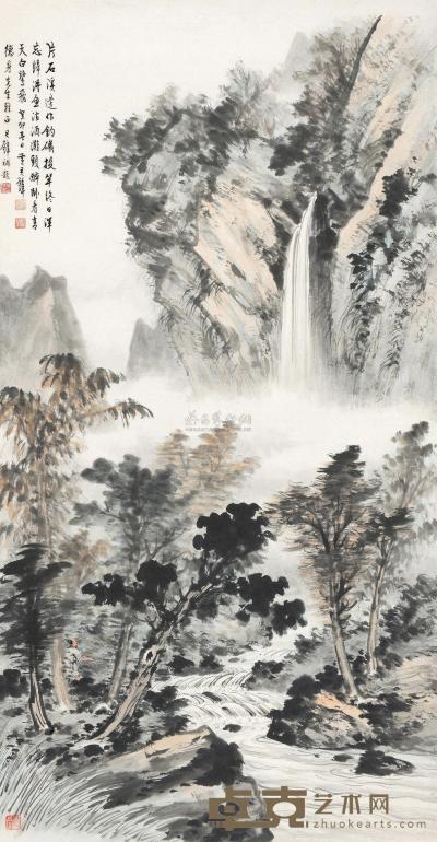 黄君璧 癸卯（1963）年作 溪边钓矶 镜片 133.5×68.5cm