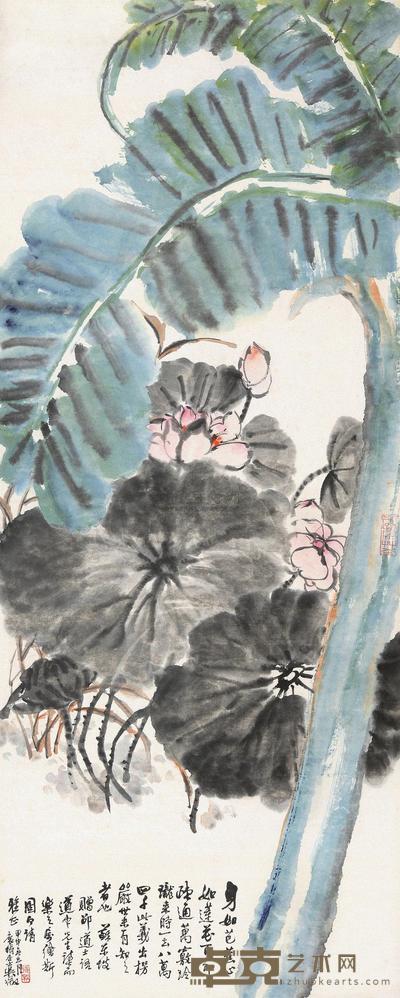 吴徵 甲申（1944）年作 芭蕉莲花 立轴 101×40.5cm