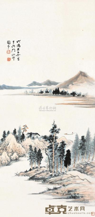 张大千 丁六阳 山水平远 立轴 93.5×41.5cm