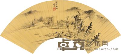 陆远 戊申（1668）年作 溪山无尽 扇片 16.5×50cm