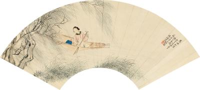 费丹旭 丙午（1846）年作 鸳湖打桨 扇轴