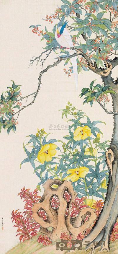 张若霭 丹桂鹦鹉 立轴 129×60cm