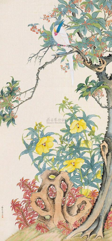 张若霭 丹桂鹦鹉 立轴