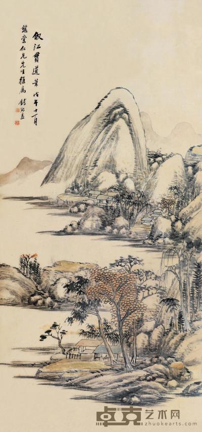 钱松 戊午（1858）年作 秋山隐居 镜框 132×62cm