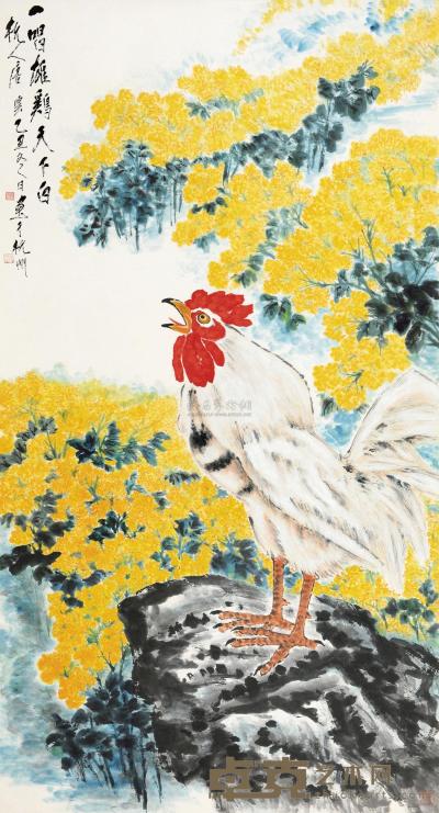 唐云 乙丑（1985）年作 雄鸡图 立轴 179×95cm