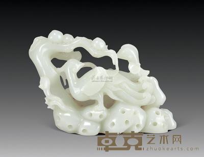 清 青白玉雕双孔雀 高7.5cm