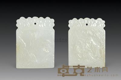 清 白玉人物牌 高4cm