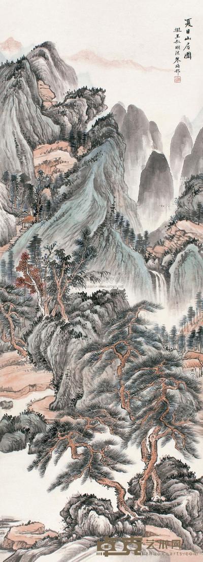 朱梅邨 夏日山居 镜片 134.5×49.5cm