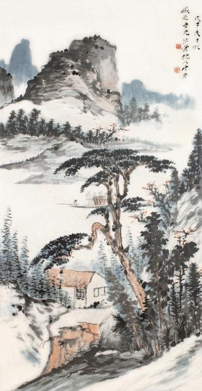 唐云 戊子（1948）年作 清江垂钓 镜框
