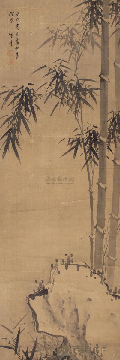 诸昇 壬戌（1682）年作 墨竹 立轴 142×47cm