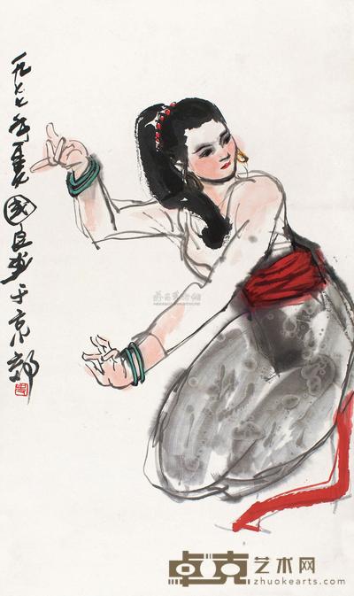 史国良 1977年作 傣族少女 镜片 99×55.5cm