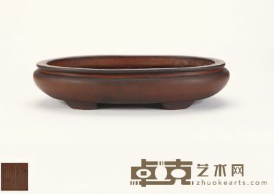 清中期·紫泥釉彩花鸟长方盆 50×31.5×17 cm