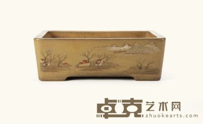 清·紫泥树桩形盆 35×14.5 cm
