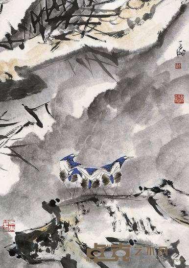 韩天衡 花鸟 镜片 74×52cm