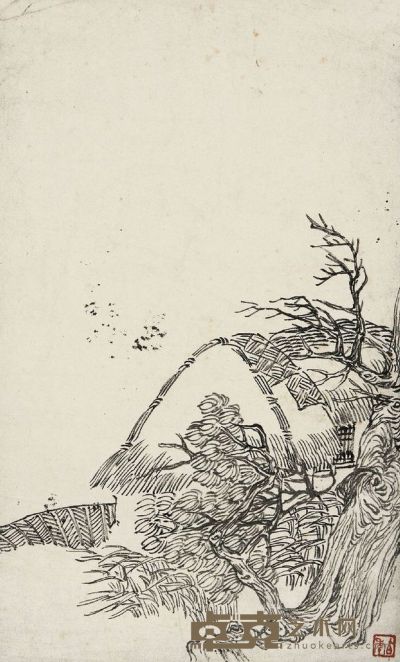 任伯年 山水画稿 29.5×18cm