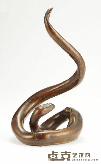 木雕蛇形摆件 高：28.4cm