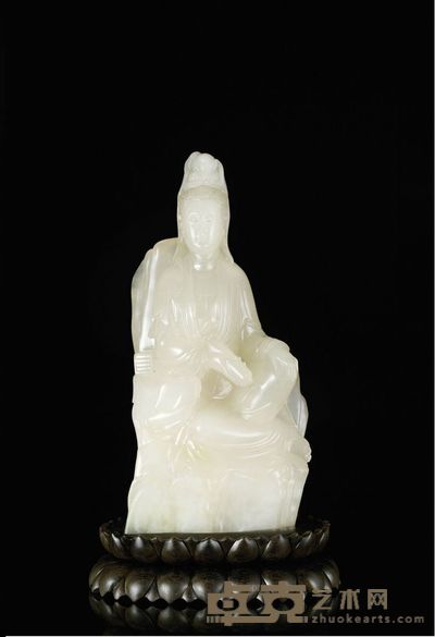 王祖光作寿山荔枝冻石持经观音摆件 10.5×6×23.6cm