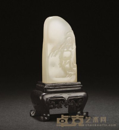 寿山荔枝冻石雕薄意弥勒扁方章 3×1.4×6.4cm