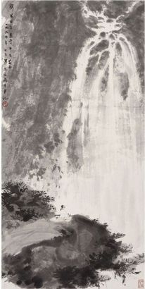 傅抱石 抚琴观瀑图