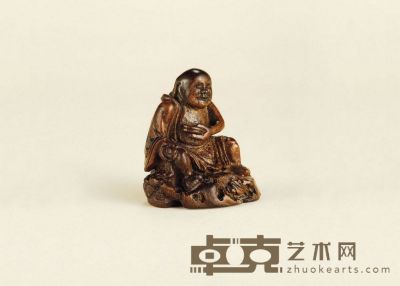 清·竹根雕刘海戏金蟾摆件 高：4.7cm
