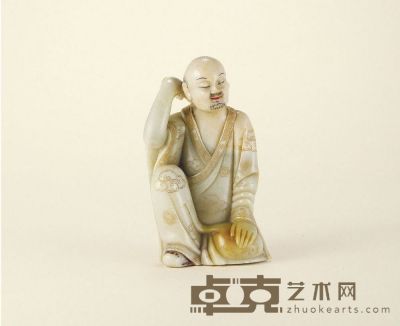 清·青田石雕搔痒罗汉 高：10.5cm