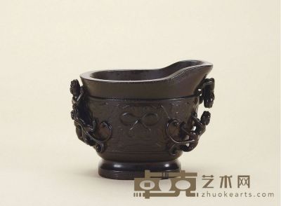 清·紫檀雕螭龙杯 高：11.3cm 长：14.5cm