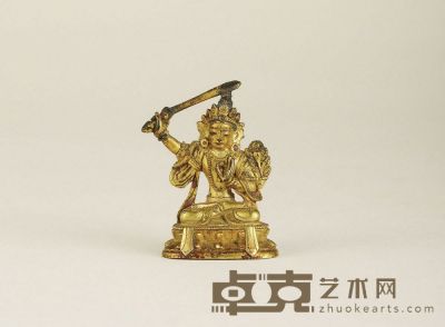 清·铜鎏金随身文殊菩萨 高：3.9cm