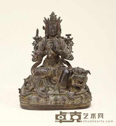 明·铜漆金文殊菩萨像 高：23.5cm