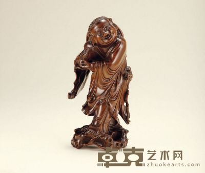 清·木雕刘海戏金蟾 高：24.6cm