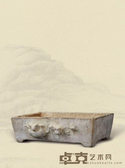 清·白石梅枝纹长方形石盆 58×35×17cm