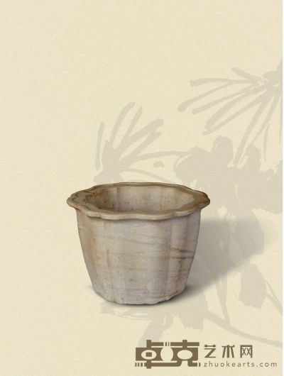 明·汉白玉葵口瓜菱形石盆 52×52×37cm