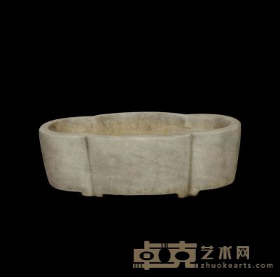 清·白石瓜菱形葵口石盆 50×28×15cm