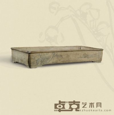 清·白石刻诗文长方形石盆 39×19×6cm