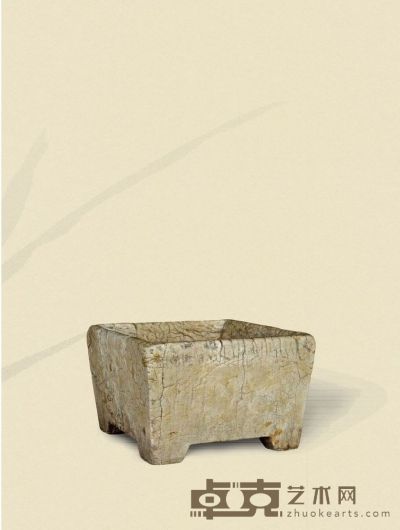 明·汉白玉长方形石盆 32×32×21cm