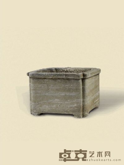 清·砂石折口长方形石盆 25.5×25.5×17cm