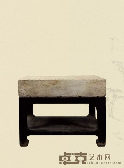 清·汉白玉方桌（榆木底座） 69×62×12.5cm 座高 49cm