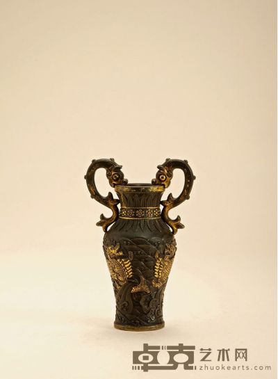 清 铜鎏金海水鱼化龙纹炉瓶 高：12.8cm 重：332g